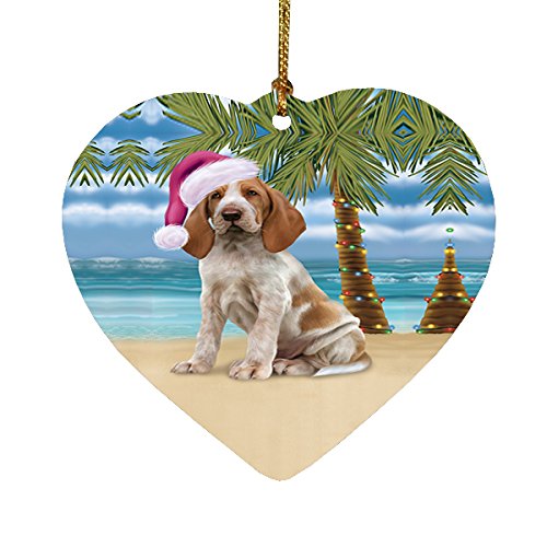 Summertime Bracco Italiano Dog on Beach Christmas Heart Ornament POR2174