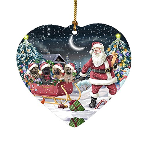 Santa Sled Dogs Cairn Terrier Christmas Heart Ornament POR2075
