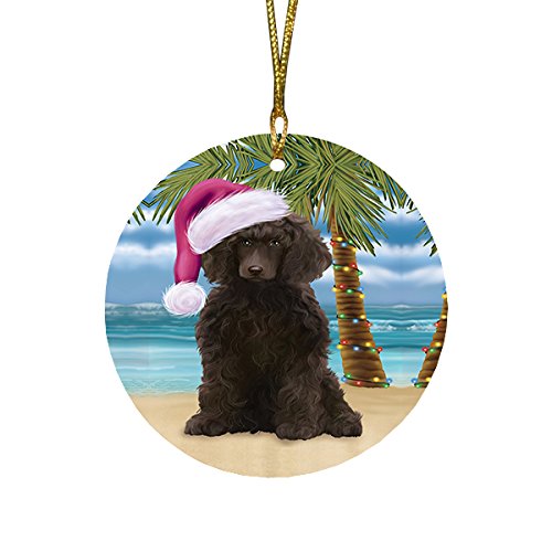 Summertime Poodle Dog on Beach Christmas Round Flat Ornament POR1757