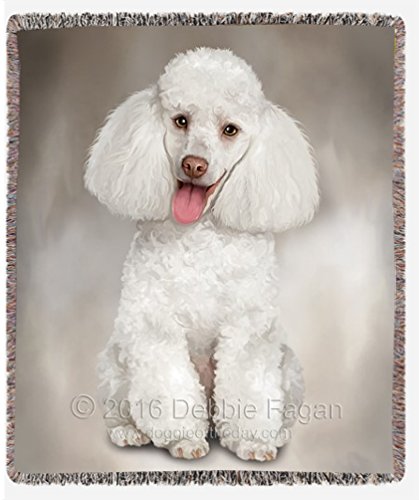 White Poodle Dog Art Portrait Print Woven Throw Blanket 54 X 38