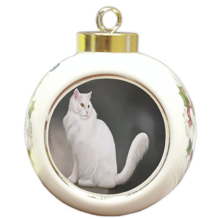 White Persian Cat Round Ceramic Ball Christmas Ornament