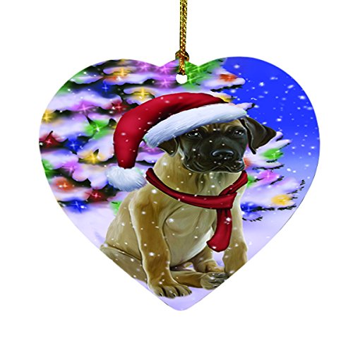 Winterland Wonderland Great Dane Dog In Christmas Holiday Scenic Background Heart Ornament D501