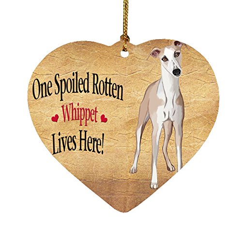 Spoiled Rotten Whippet Dog Heart Christmas Ornament