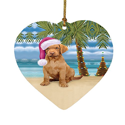 Summertime Chesapeake Bay Retriever Puppy on Beach Christmas Heart Ornament POR2124