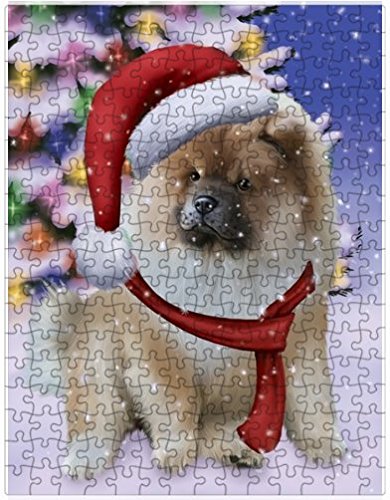 Winterland Wonderland Chow Chow Dog In Christmas Holiday Scenic Background Puzzle with Photo Tin D710