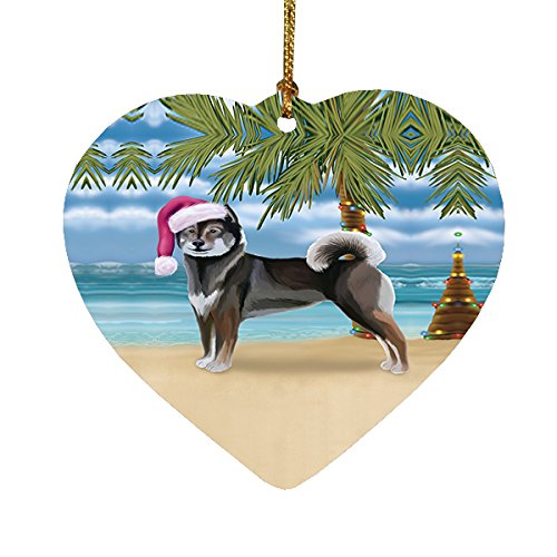 Summertime Aiku Dog on Beach Christmas Heart Ornament POR2111