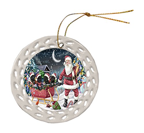 Santa Sled Dogs Affenpinscher Christmas Round Doily Ornament POR403