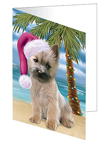 Summertime Happy Holidays Christmas Cairn Terrier Dog on Tropical Island Beach Handmade Artwork Assorted Pets Greeting Cards and Note Cards with Envelopes for All Occasions and Holiday Seasons D399