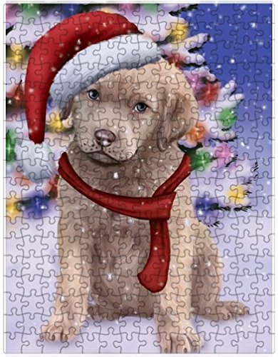 Winterland Wonderland Chesapeake Bay Retriever Dog In Christmas Holiday Scenic Background Puzzle with Photo Tin D708