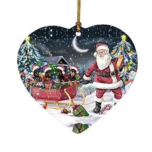 Santa Sled Dogs Doberman Pinscher Christmas Heart Ornament POR2094