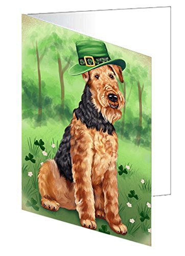 St. Patricks Day Irish Portrait Airedale Terrier Dog Handmade Artwork Assorted Pets Greeting Cards and Note Cards with Envelopes for All Occasions and Holiday Seasons GCD49514