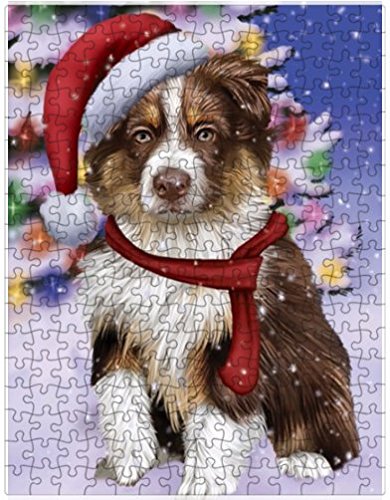 Winterland Wonderland Australian Shepherds Dog In Christmas Holiday Scenic Background Puzzle with Photo Tin (300 pc.)