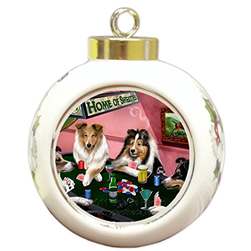 Sheltie Christmas Holiday Ornament 4 Dogs Playing Poker