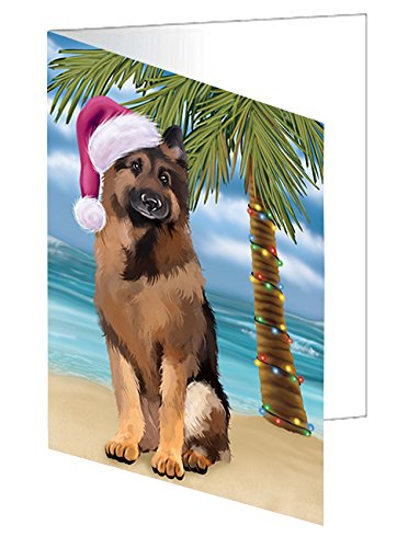 Summertime Christmas Happy Holidays German Shepherd Dog on Beach Handmade Artwork Assorted Pets Greeting Cards and Note Cards with Envelopes for All Occasions and Holiday Seasons GCD3165