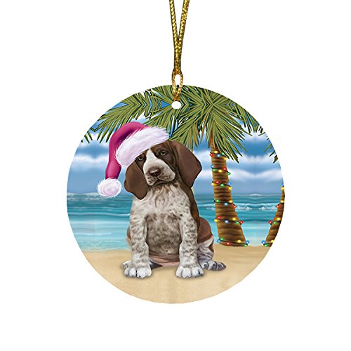 Summertime Bracco Italiano Puppy on Beach Christmas Round Flat Ornament POR1629