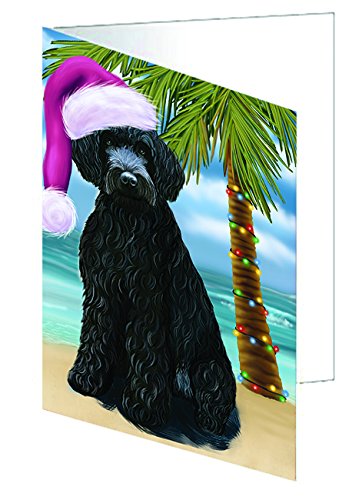 Summertime Happy Holidays Christmas Barbets Dog on Tropical Island Beach Handmade Artwork Assorted Pets Greeting Cards and Note Cards with Envelopes for All Occasions and Holiday Seasons