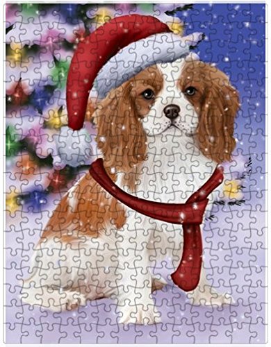 Winterland Wonderland Cavalier King Charles Spaniel Puppy Dog In Christmas Holiday Scenic Background Puzzle with Photo Tin
