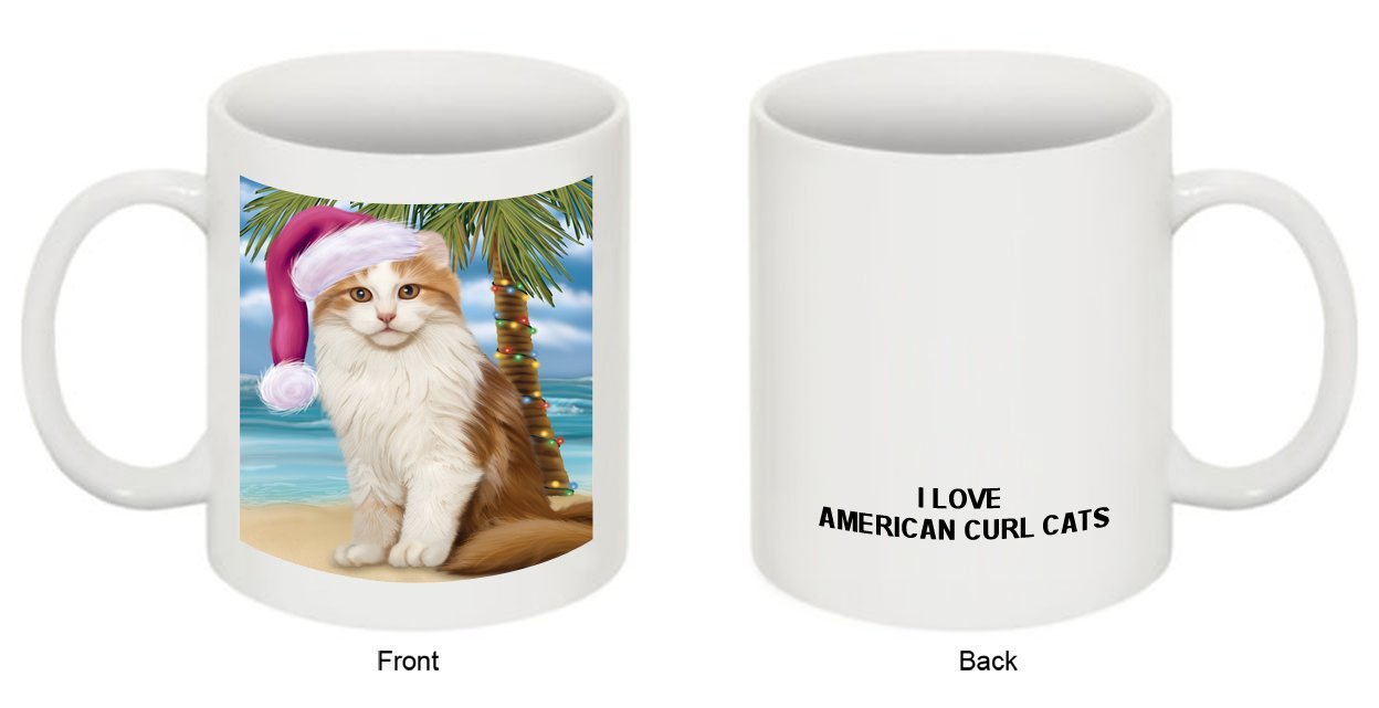 Summertime American Curl Cat on Beach Christmas Mug CMG0529