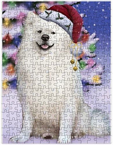 Winterland Wonderland American Eskimo Dog In Christmas Holiday Scenic Background Puzzle with Photo Tin D699