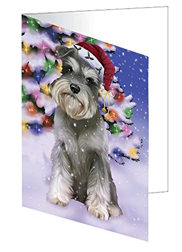 Winterland Wonderland Schnauzers Dog In Christmas Holiday Scenic Background Handmade Artwork Assorted Pets Greeting Cards and Note Cards with Envelopes for All Occasions and Holiday Seasons