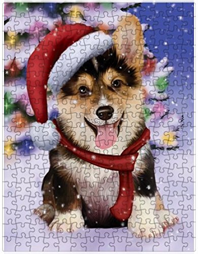 Winterland Wonderland Corgis Puppy Dog In Christmas Holiday Scenic Background Puzzle with Photo Tin
