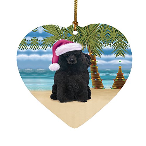Summertime Poodle Dog on Beach Christmas Heart Ornament POR2299
