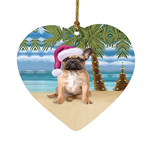 Summertime French Bulldog on Beach Christmas Heart Ornament POR2216