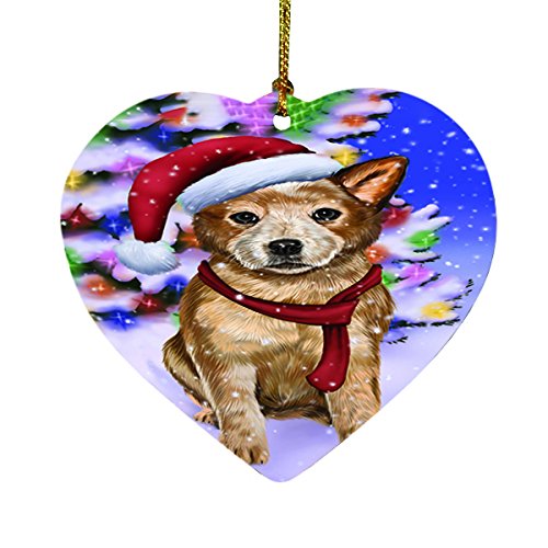 Winterland Wonderland Australian Cattle Dog In Christmas Holiday Scenic Background Heart Ornament D467