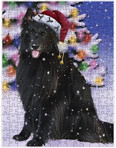 Winterland Wonderland Belgian Shepherds Dog In Christmas Holiday Scenic Background Puzzle with Photo Tin