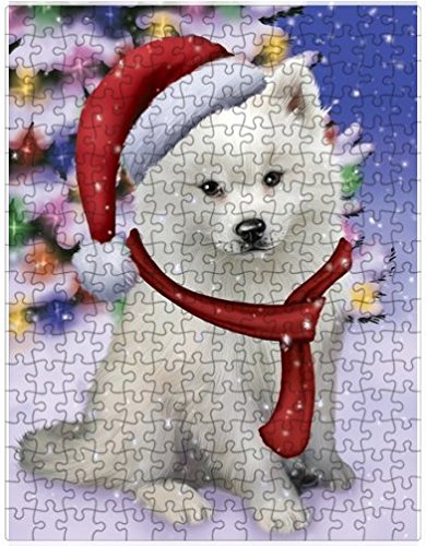 Winterland Wonderland American Eskimo Dog In Christmas Holiday Scenic Background Puzzle with Photo Tin D700