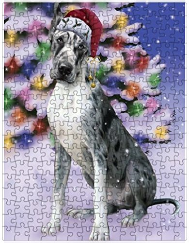 Winterland Wonderland Great Dane Dog In Christmas Holiday Scenic Background Puzzle with Photo Tin
