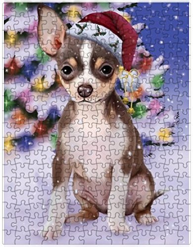 Winterland Wonderland Chihuahua Dog In Christmas Holiday Scenic Background Puzzle with Photo Tin