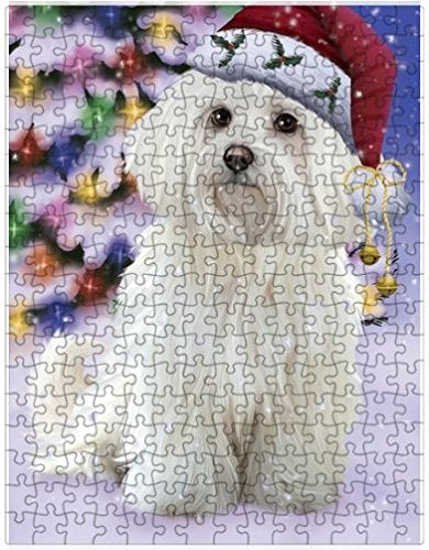 Winterland Wonderland Maltese Dog In Christmas Holiday Scenic Background Puzzle with Photo Tin