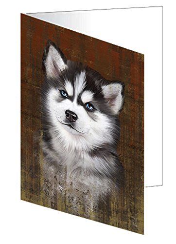 Rustic Siberian Husky Dog Handmade Artwork Assorted Pets Greeting Cards and Note Cards with Envelopes for All Occasions and Holiday Seasons GCD48767