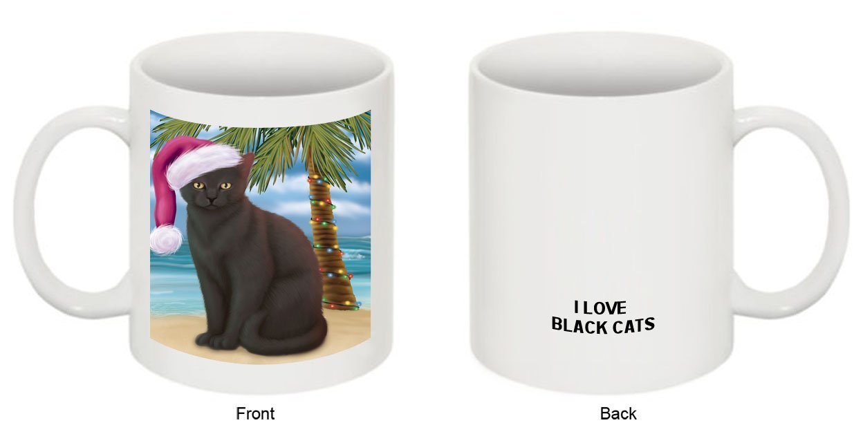 Summertime Black Cat on Beach Christmas Mug CMG0548