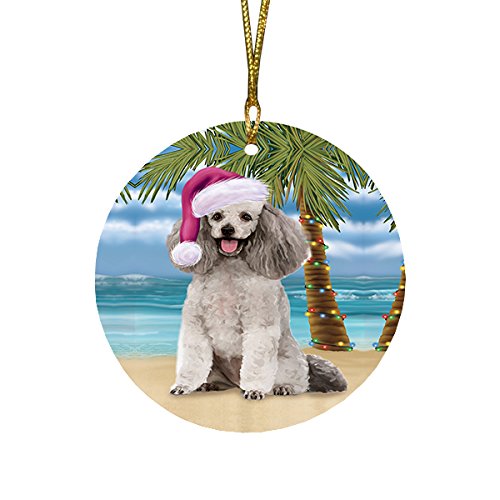 Summertime Poodle Grey Dog on Beach Christmas Round Flat Ornament POR1748