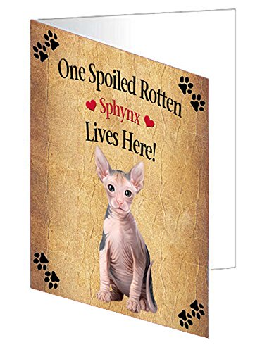Spoiled Rotten Sphynx Cat Handmade Artwork Assorted Pets Greeting Cards and Note Cards with Envelopes for All Occasions and Holiday Seasons
