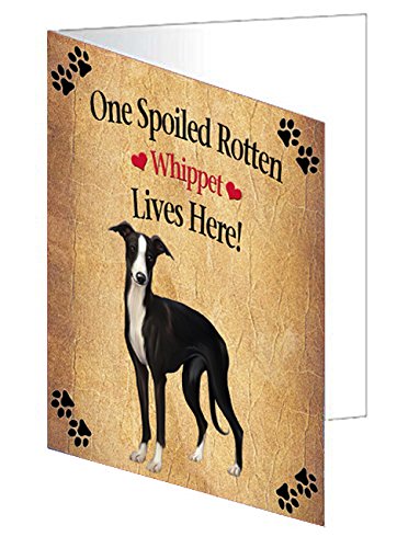 Spoiled Rotten Whippet Black And White Dog Handmade Artwork Assorted Pets Greeting Cards and Note Cards with Envelopes for All Occasions and Holiday Seasons