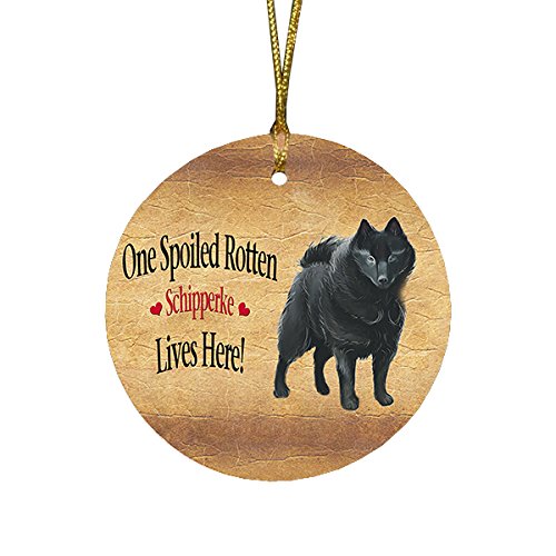 Schipperke Spoiled Rotten Dog Round Christmas Ornament