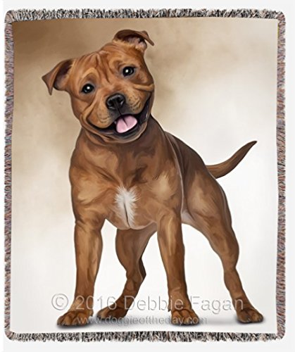 Staffordshire Bull Terrier Dog Art Portrait Print Woven Throw Blanket 54 X 38