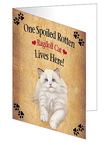 Spoiled Rotten White Ragdoll Cat Handmade Artwork Assorted Pets Greeting Cards and Note Cards with Envelopes for All Occasions and Holiday Seasons