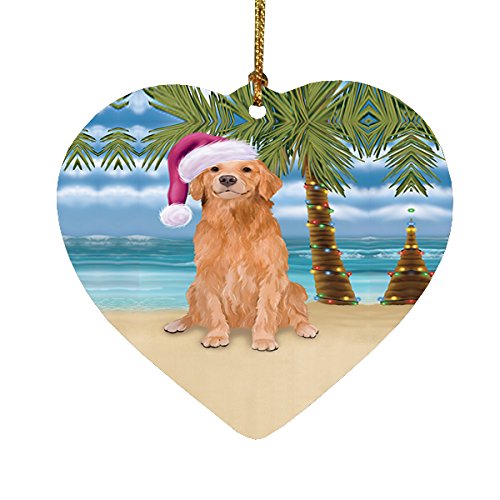 Summertime Golden Retriever Dog on Beach Christmas Heart Ornament POR2226