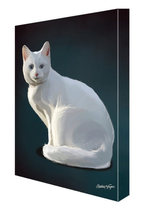 White Albino Cat Painting Printed on Canvas Wall Art Signed