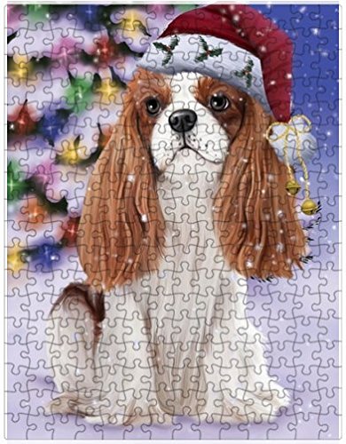 Winterland Wonderland Cavalier King Charles Spaniel Dog In Christmas Holiday Scenic Background Puzzle with Photo Tin