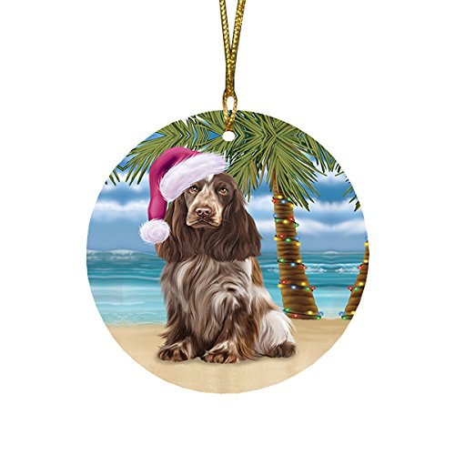 Summertime Cocker Spaniel Dog on Beach Christmas Round Flat Ornament POR1657