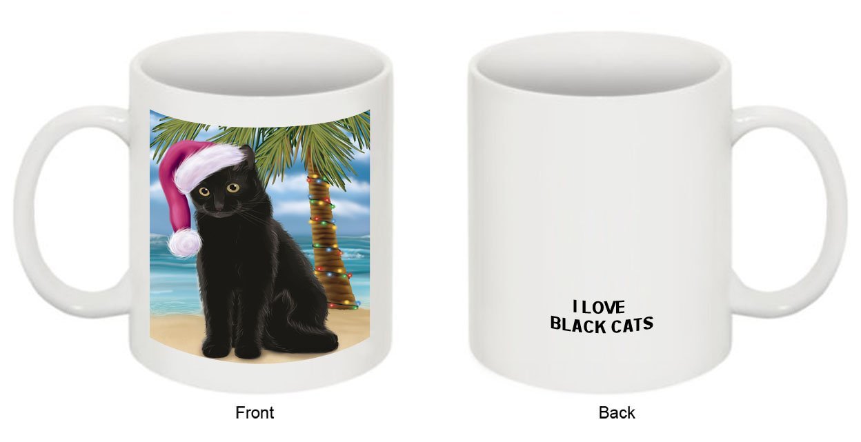 Summertime Black Cat on Beach Christmas Mug CMG0546