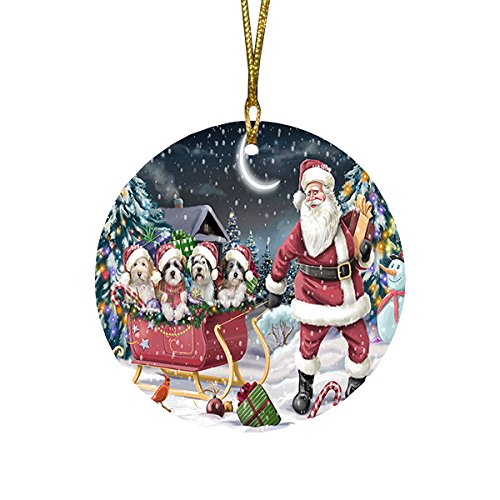 Santa Sled Dogs Tibetan Terrier Christmas Round Flat Ornament POR1557