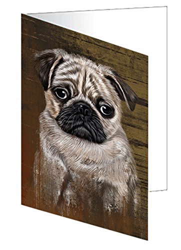 Rustic Pug Dog Handmade Artwork Assorted Pets Greeting Cards and Note Cards with Envelopes for All Occasions and Holiday Seasons GCD48734