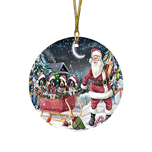 Santa Sled Dogs Bluetick Coonhound Christmas Round Flat Ornament POR1561