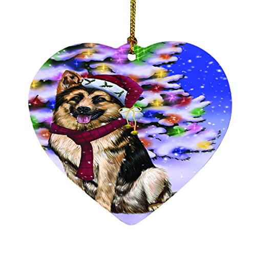Winterland Wonderland German Shepherds Dog In Christmas Holiday Scenic Background Heart Ornament D496